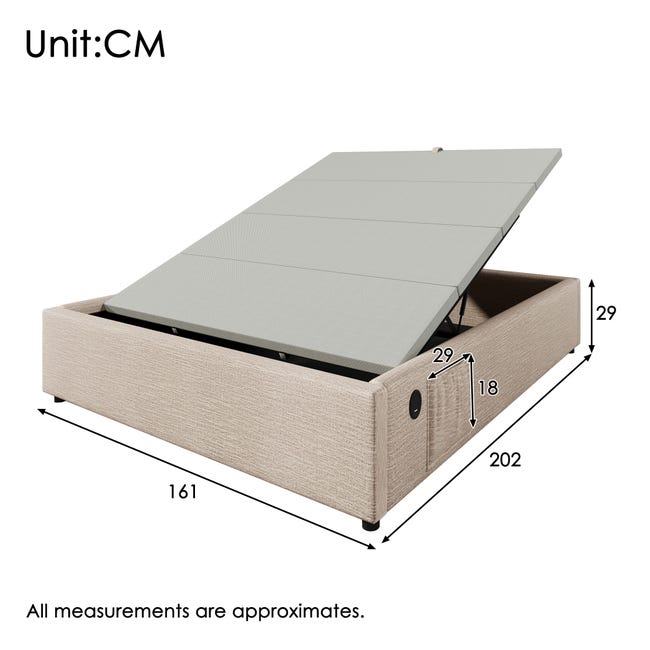 Letto Matrimoniale Bgsryao Beige 160x200 Con Testiera Regolabile, Luci LED E Porte USB