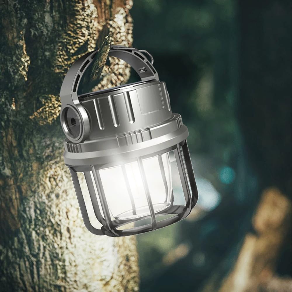 Lampa kempingowa, lampy wiszące z panelem słonecznym i 3 źródłami światła, 6 trybów oświetlenia, port ładowania USB 2400 mAh, nagłe przypadki