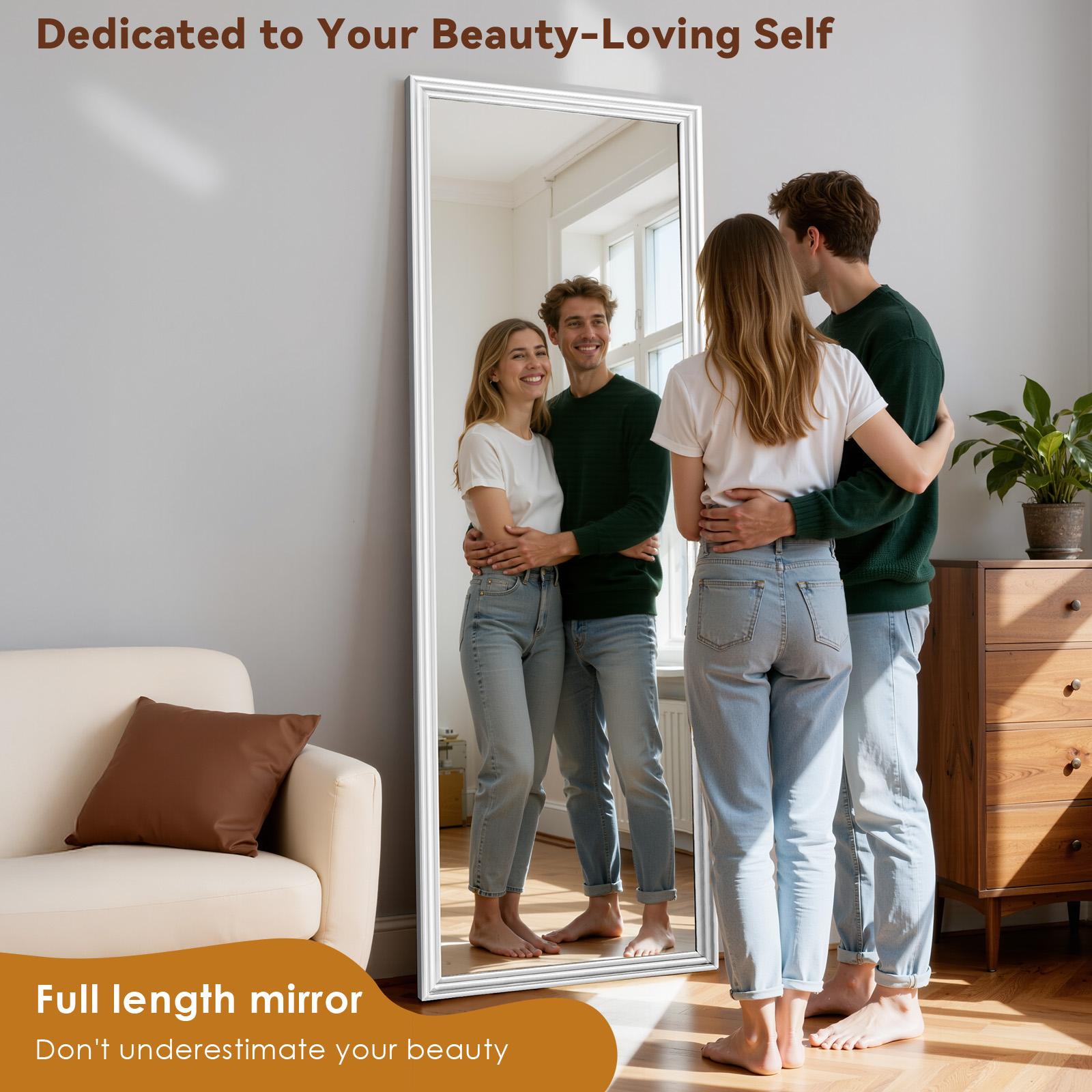Specchio a figura intera 160×50cm HD senza distorsioni con cornice in legno massello e supporto regolabile per camera, soggiorno e cabina armadio - 6