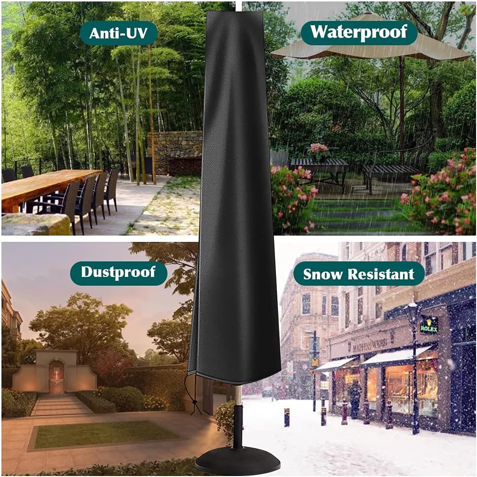 Housse de parasol, imperméable et résistante aux UV 420D, avec fermeture éclair et poche de rangement, adaptée aux parasols de 3 m. - 4
