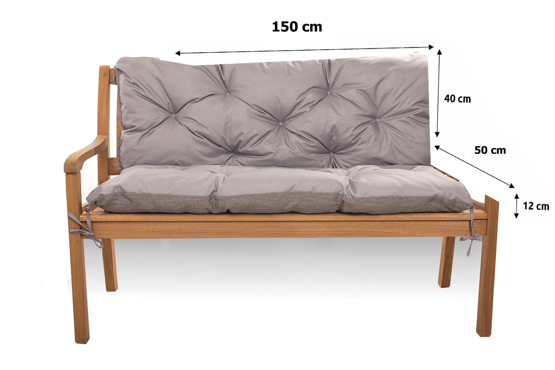 Coussin pour banc de jardin 150x50x40cm, coussin de jardin Gris, coussin de banc de jardin, coussin de balançoire, coussin de banc extérieur - 2