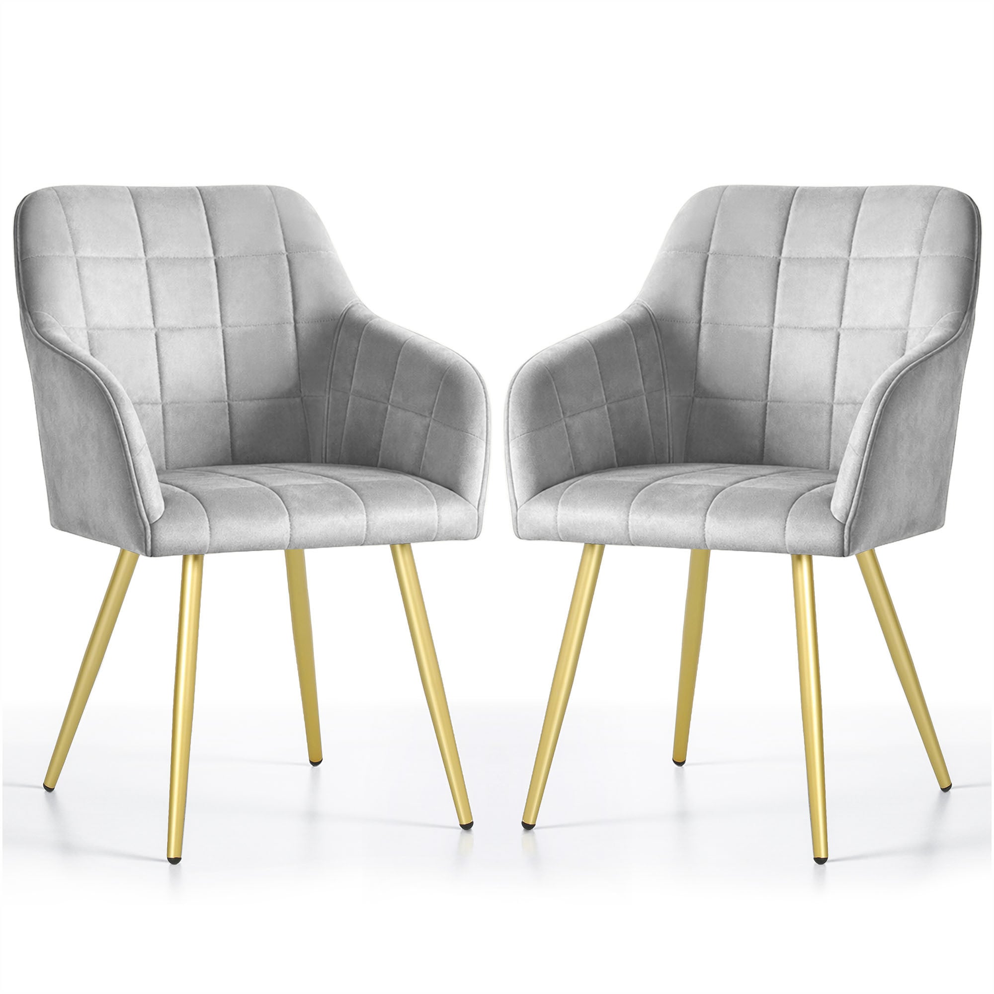2x Krzesło tapicerowane z przeszyciami kwadratowymi Szare LUXANO Złote nogi