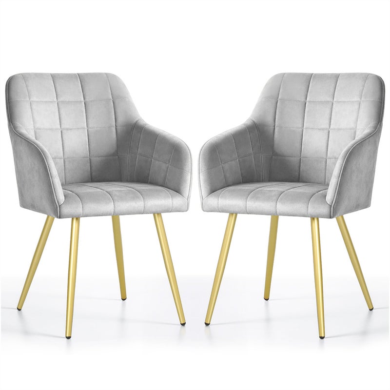 2x Krzesło tapicerowane z przeszyciami kwadratowymi Szare LUXANO Złote nogi
