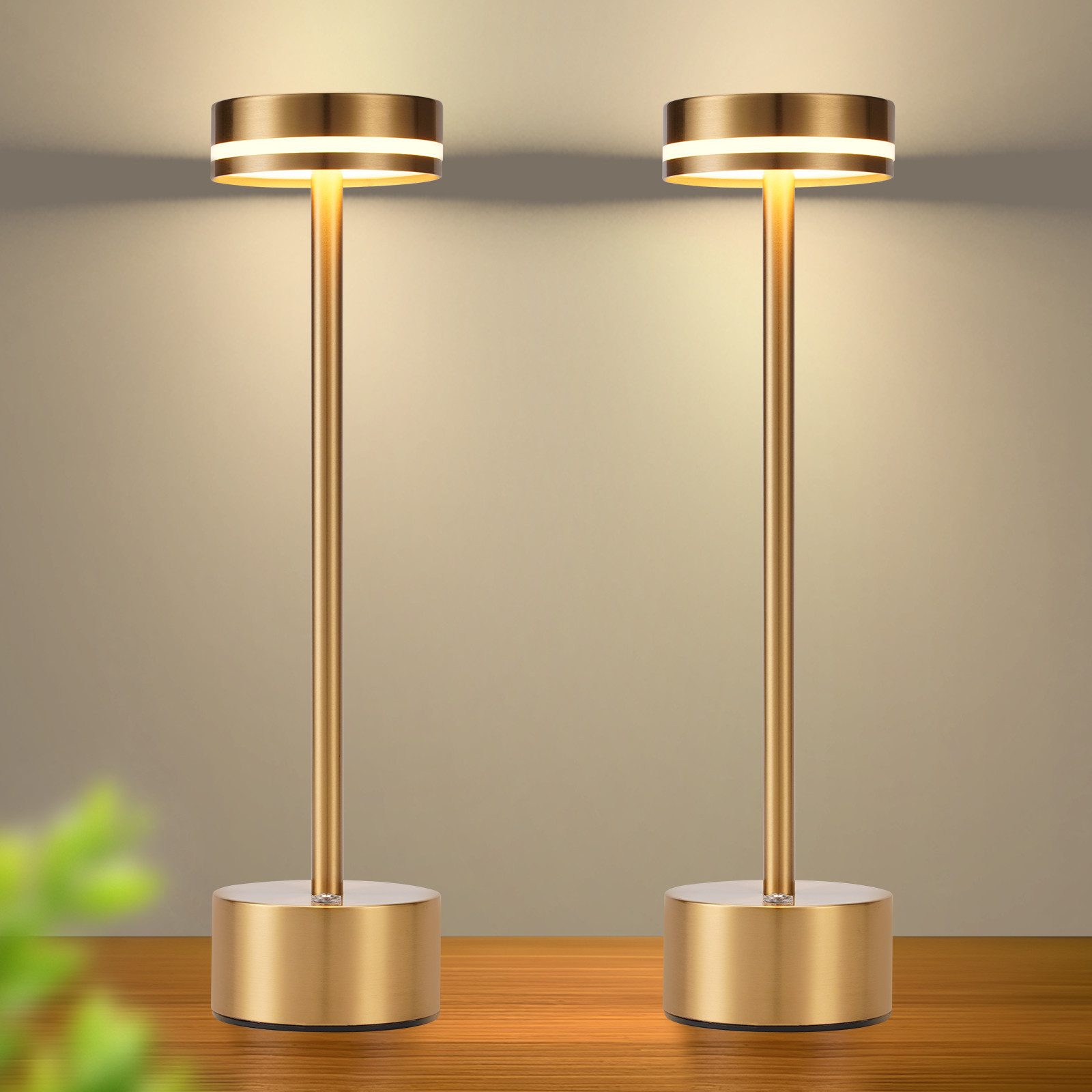 Lampa stołowa LED NETTLIFE bezprzewodowa, zasilana bateryjnie, ściemnialna, ładowana przez USB-C, sterowanie dotykowe, złota, do sypialni