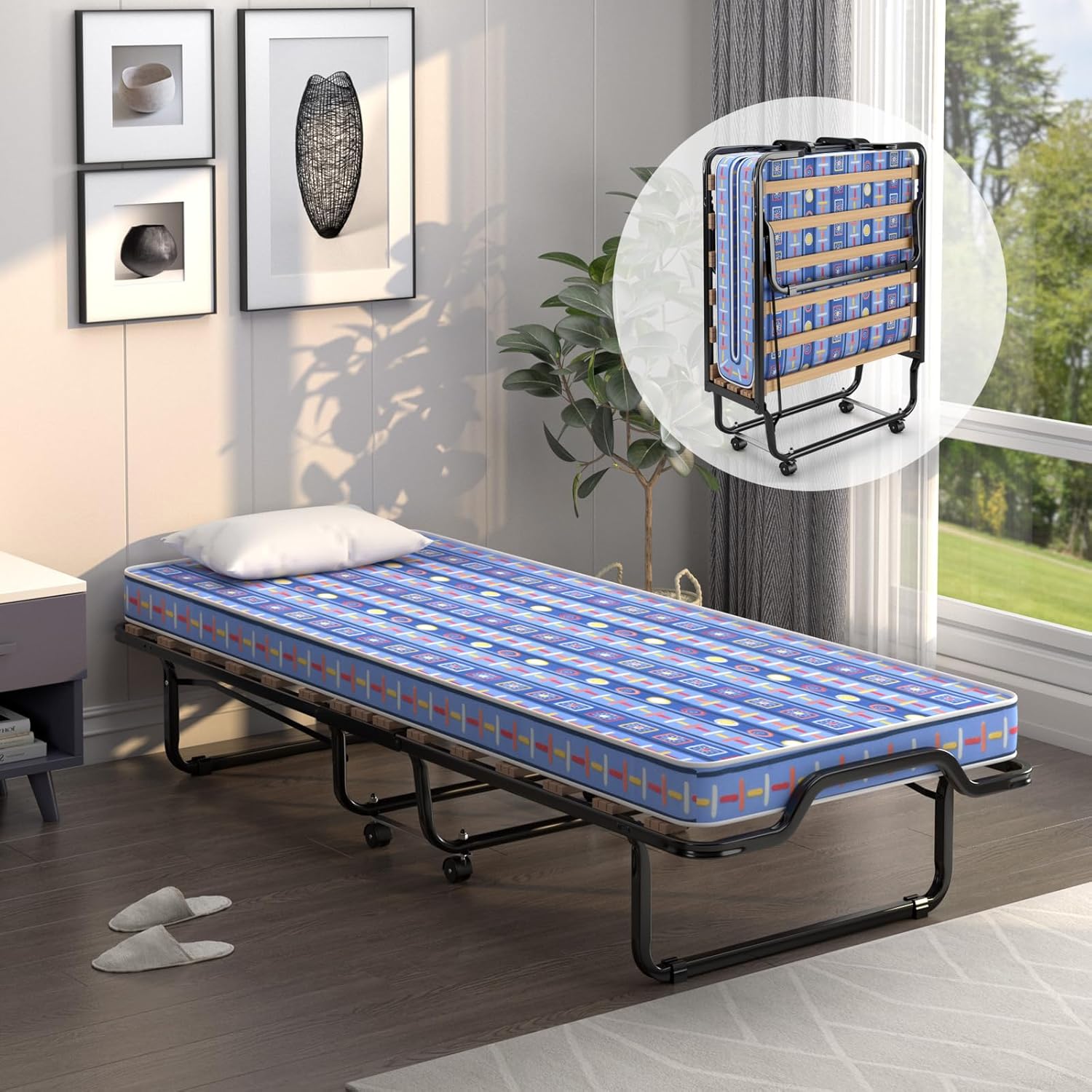 Letto Brandina Pieghevole, con Materasso in Memory Foam, Struttura