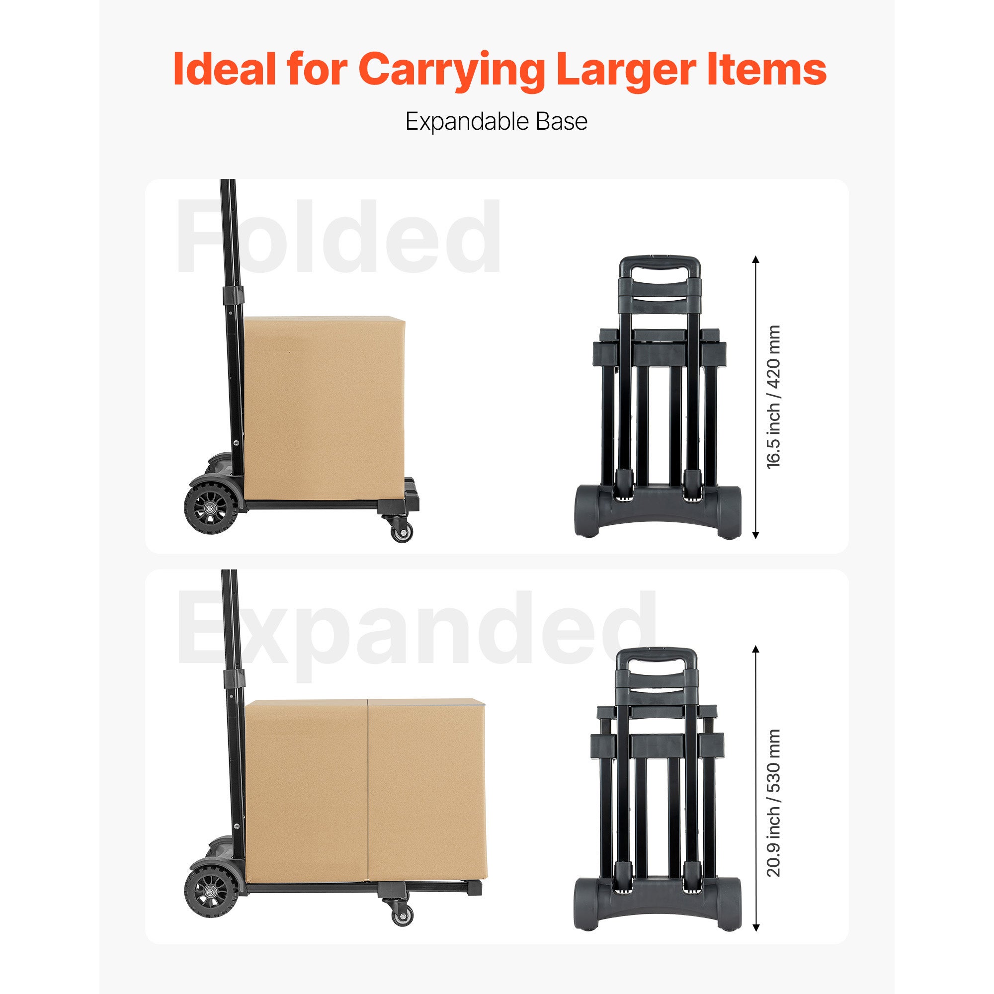 Carrinho mão dobrável SucceBuy com 4 rodas, carga 131,5 kg, com 2 cordas elásticas e base extensível, para mudanças, transporte em aeroportos - 4