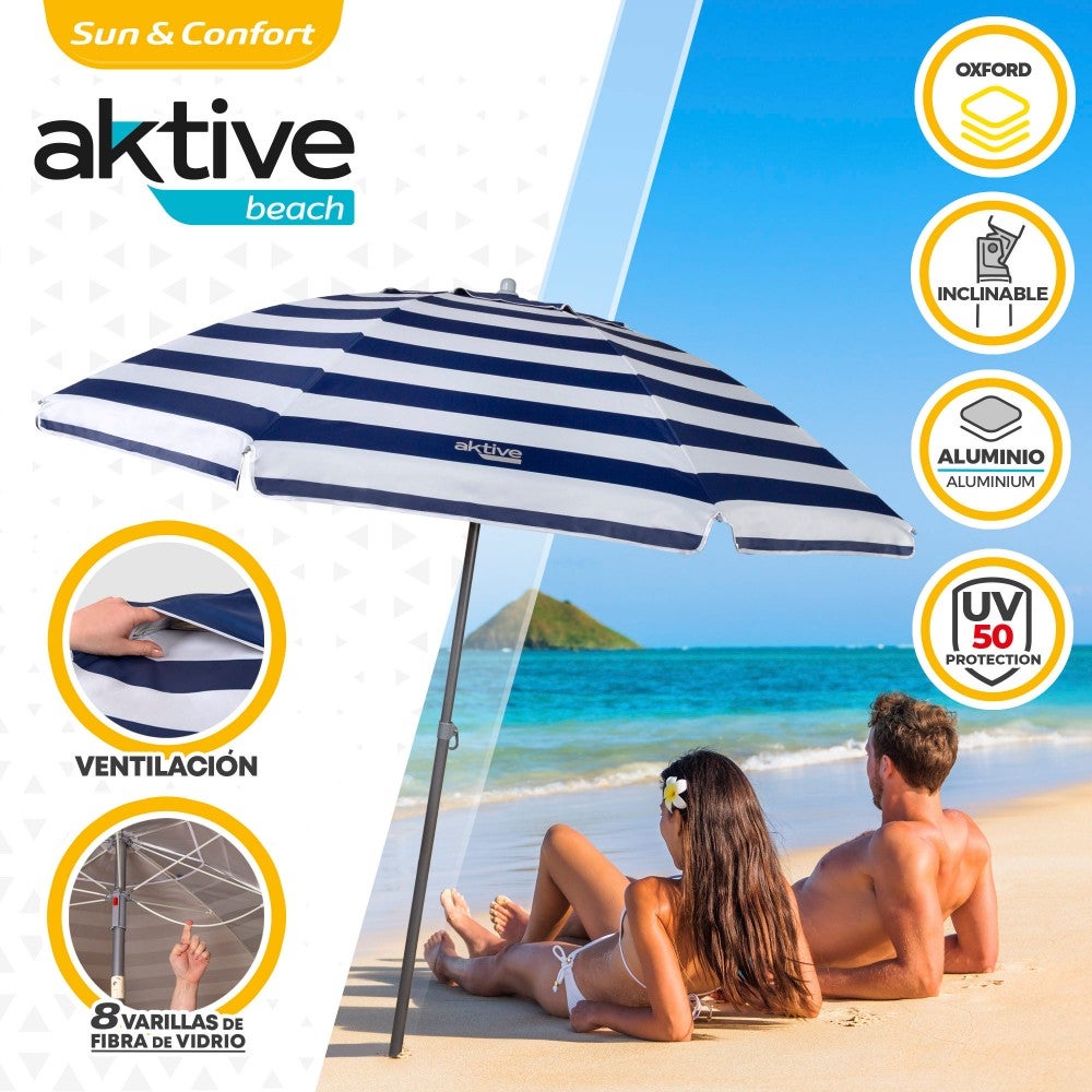 Aktive Sombrilla playa antiviento 8 varillas 220 cm marinera - 2