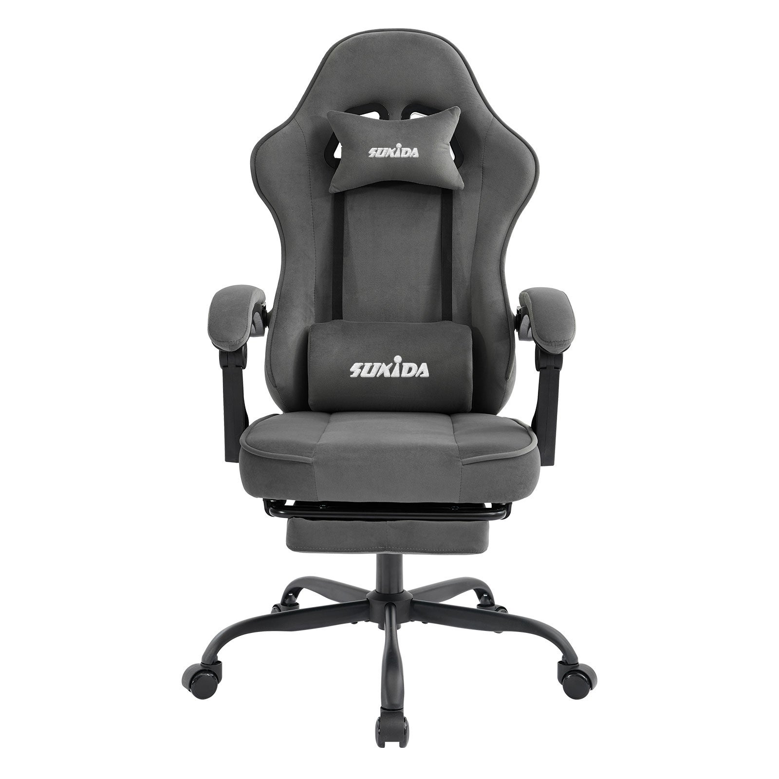 Ergonomiczne krzesło do gier z tkaniny, krzesło biurowe z podnóżkiem i regulowanym podparciem lędźwi - Chaise Racing PC Gris