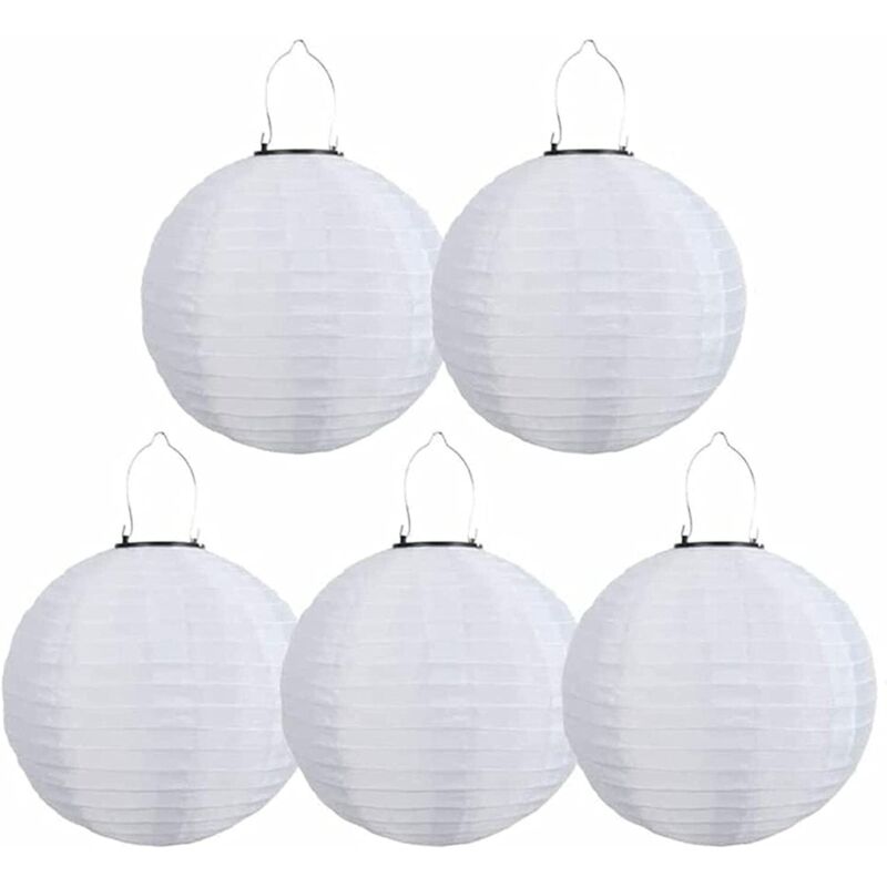Pachet de 5 felinare solare LED impermeabile pentru exterior - pentru grădină, biserică, curte, petrecere, decorare (alb, 30 cm) 5buc