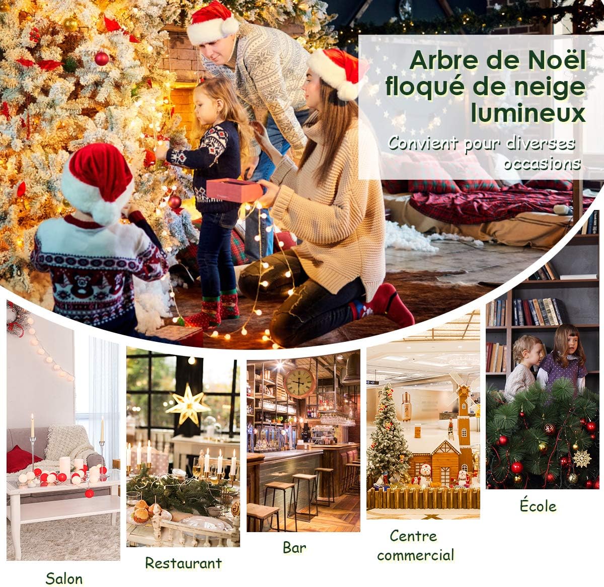 180cm Árbol de Navidad Flocado con 250 Luces LED, 600 ramas de PVC ignífugo con apertura automática, base de metal, blanco - 8