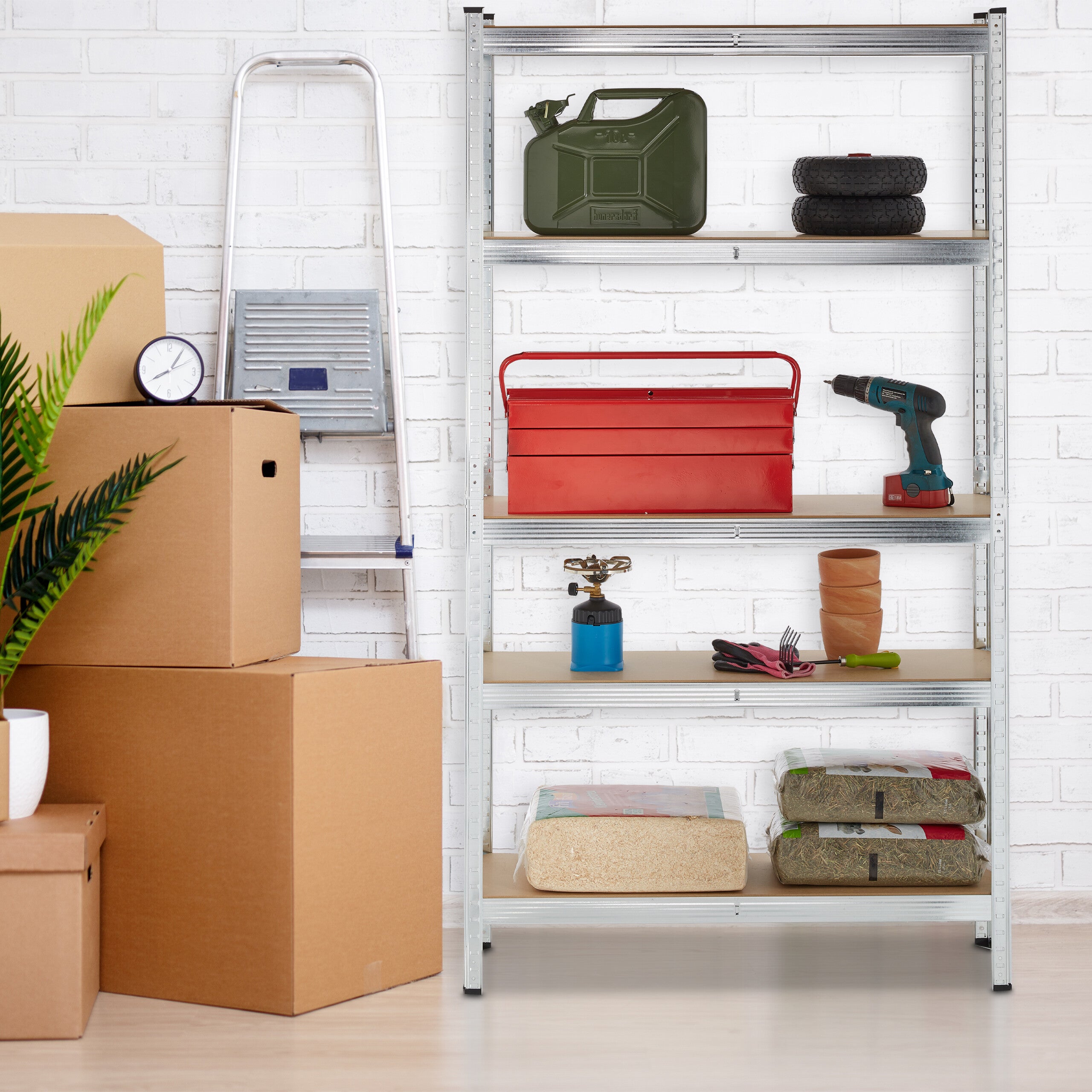 Scaffale Angolare Shelfplaza 6 Ripiani - Metallico Bianco 230x60x30cm, Portata 145kg Per Garage E Cantina - Foto 3