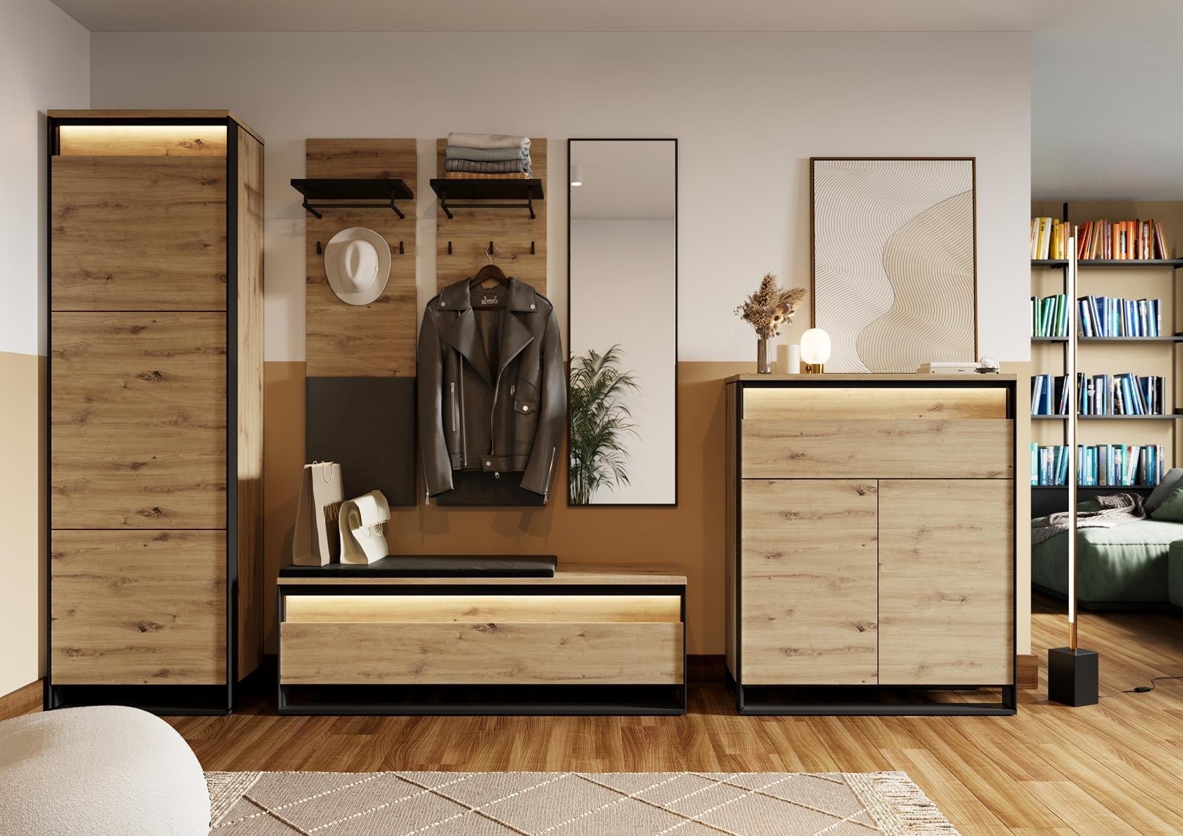 Wąskie prostokątne lustro QUARO w czarnej ramce – idealne do przedpokoju - 3