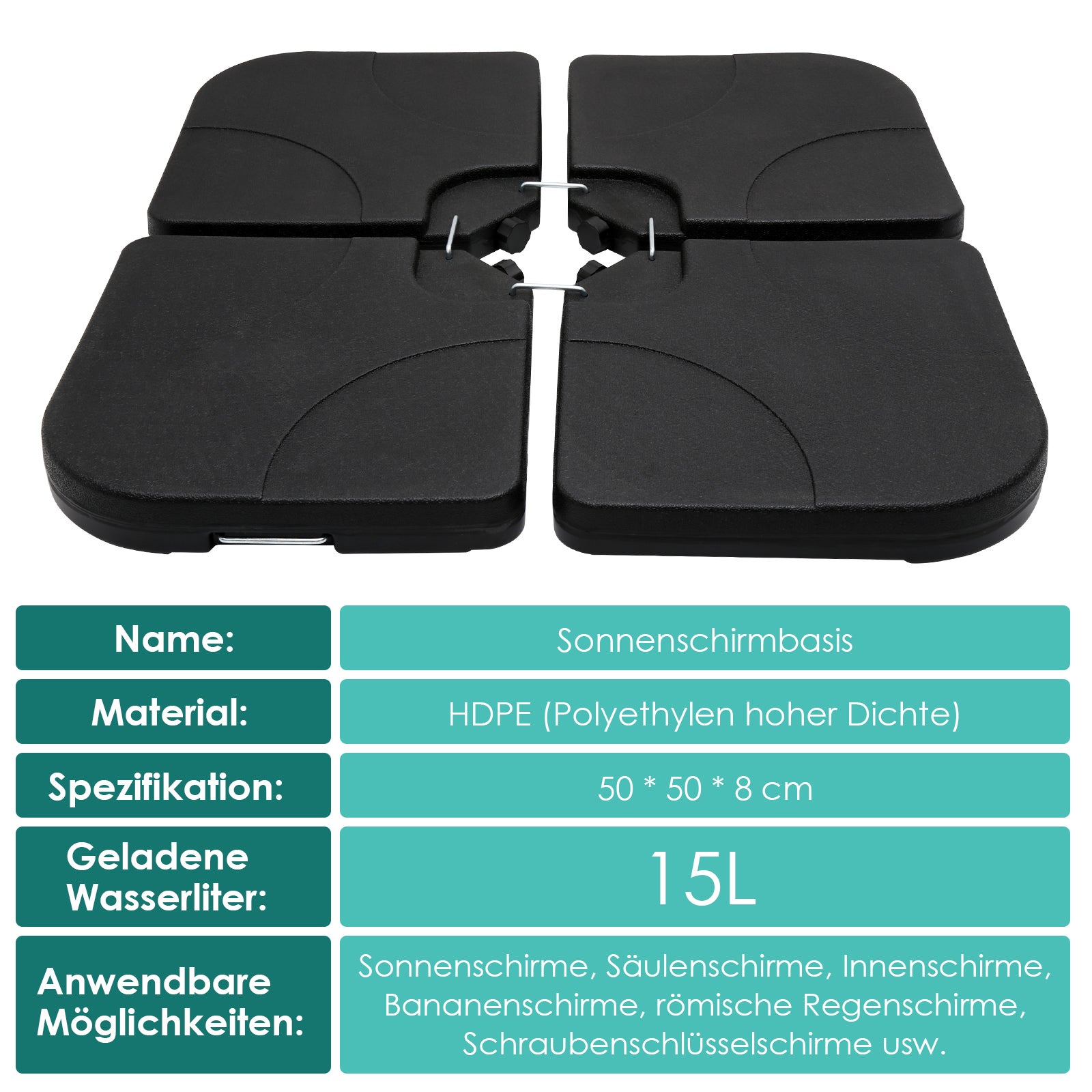 Parasol soporte placas paraguas de 4 piezas peso paragüero soporte hasta 80kg - 2