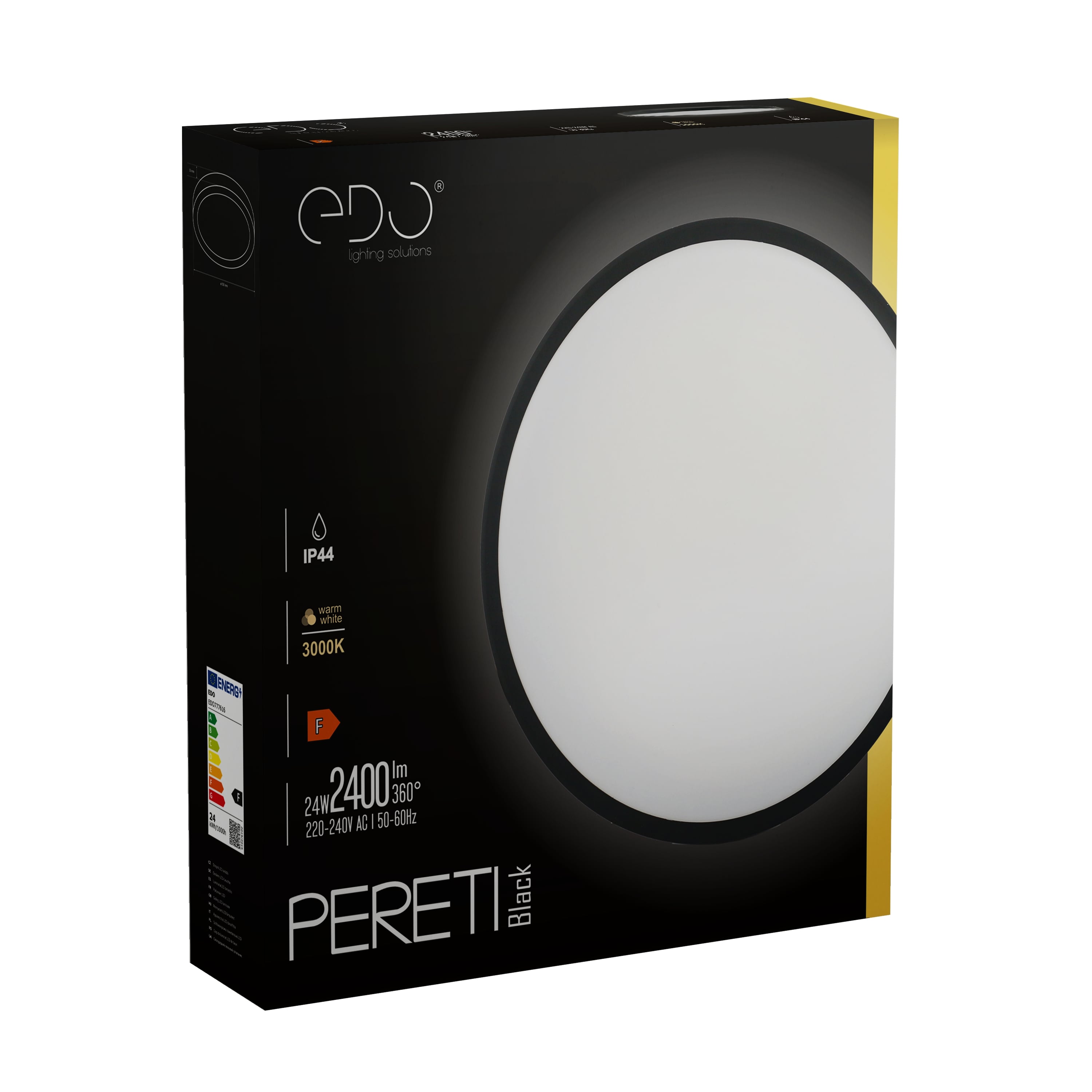 Plafon LED PERETI 24W czarny pierścień 35cm, 3000K barwa ciepła, 2400lm, IP44, 220-240V EDO SOLUTIONS - 7