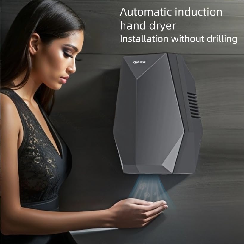 Sèche-mains à induction, entièrement automatique, 1600 W, sèche-mains à air chaud haute vitesse, séchage rapide en 10 seconde, prise européenne, noir - 3