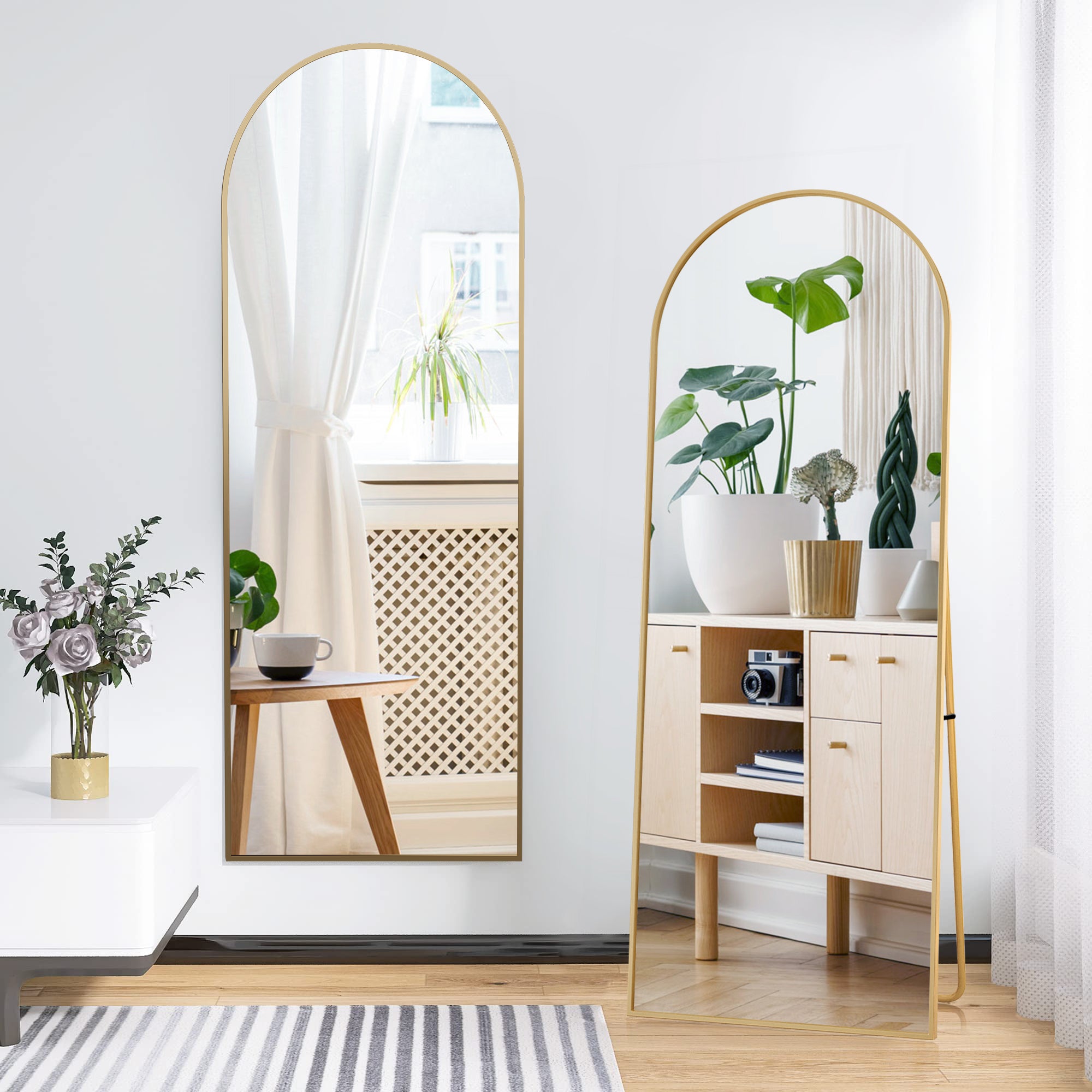 Miroir sur pied Arqué 164 x 54cm, Miroir Intégral avec Cadre en Alliage d’aluminium, Grand Miroir pour Chambre, Salon, À suspendre ou s'appuyer, Doré - 3
