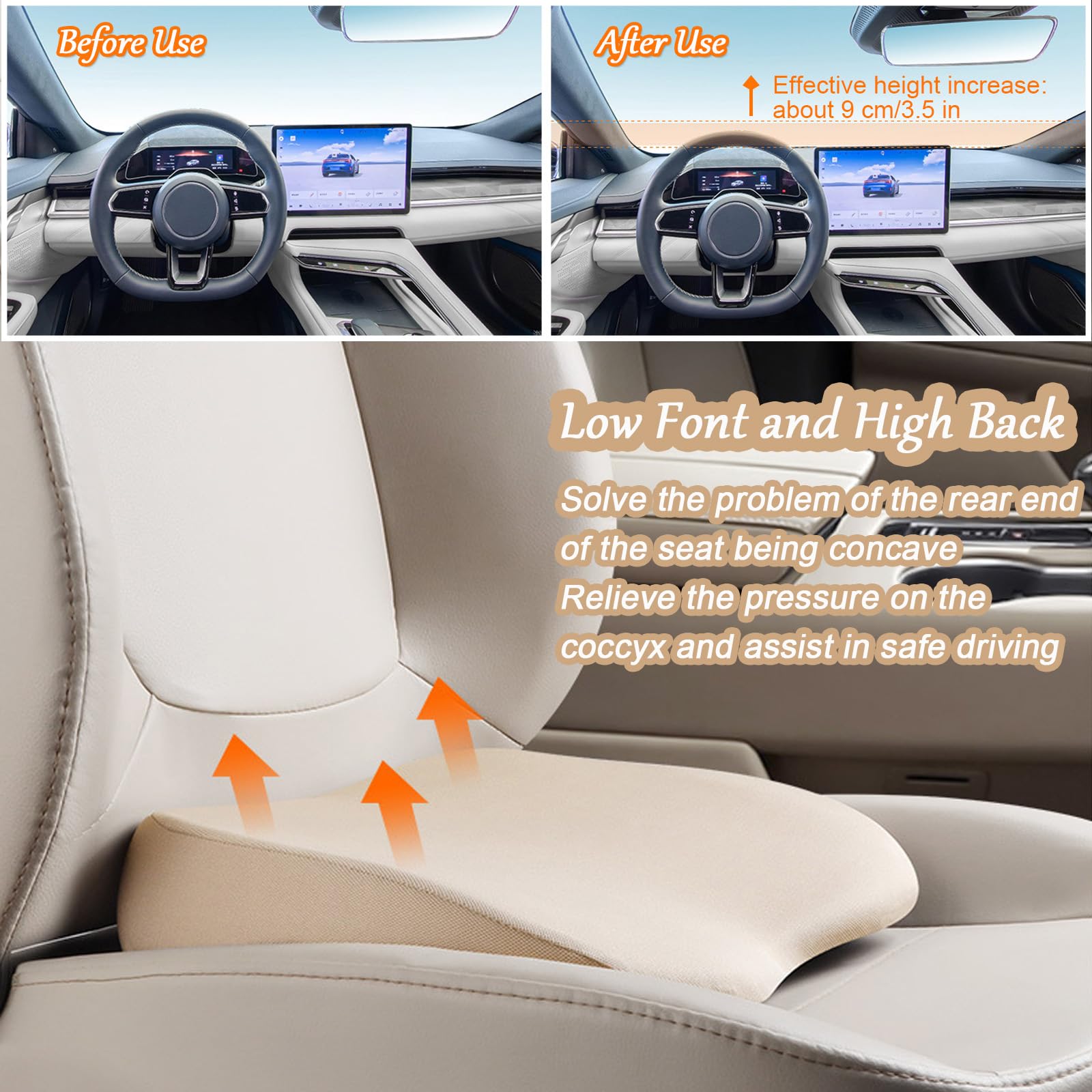 Almofada de assento de espuma viscoelástica, almofada de carro ou suporte lombar, almofada de assento elevada, adequada para conduzir um carro - 3