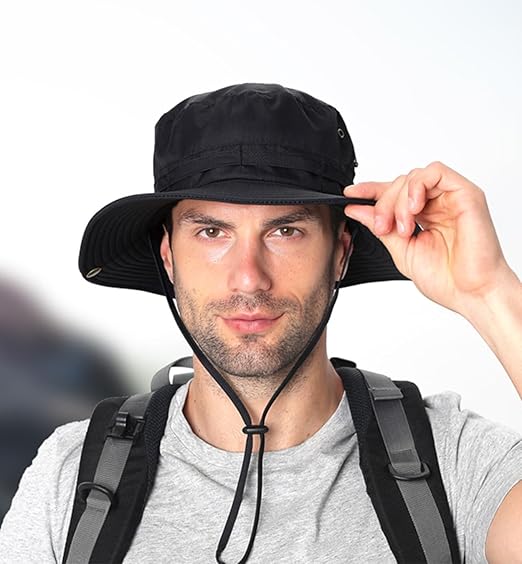 Chapeau de soleil d'été à large bord pour hommes et femmes - Bob de pêche anti-UV avec cordon réglable - Taille adulte - 2