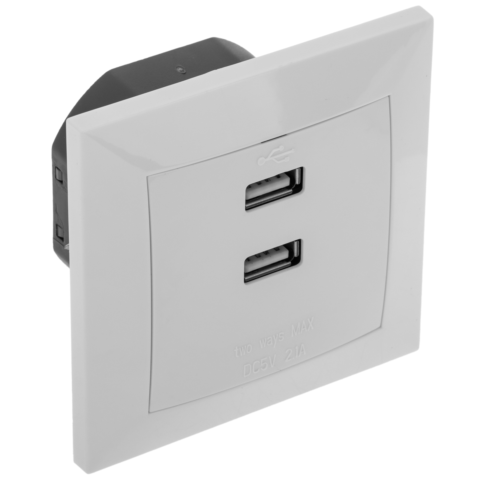 BeMatik - Base Presa A Muro Con 2 Porte USB, 80x80mm, Incorporabile, Trasformatore 220V-5V 2.1A, Bianco Avorio - 3
