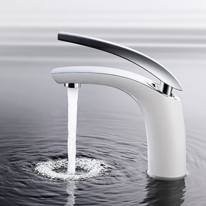Mitigeur de Lavabo Robinet Salle de Bain en Laiton de Qualité Robinetterie Pour Lavabo Hauteur sous Bec 125mm Blanc Chromé