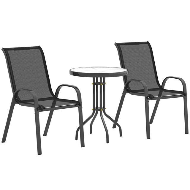 Conjunto de Bistró Outsunny Acero, Textilene Negro 54x71x93 cm
