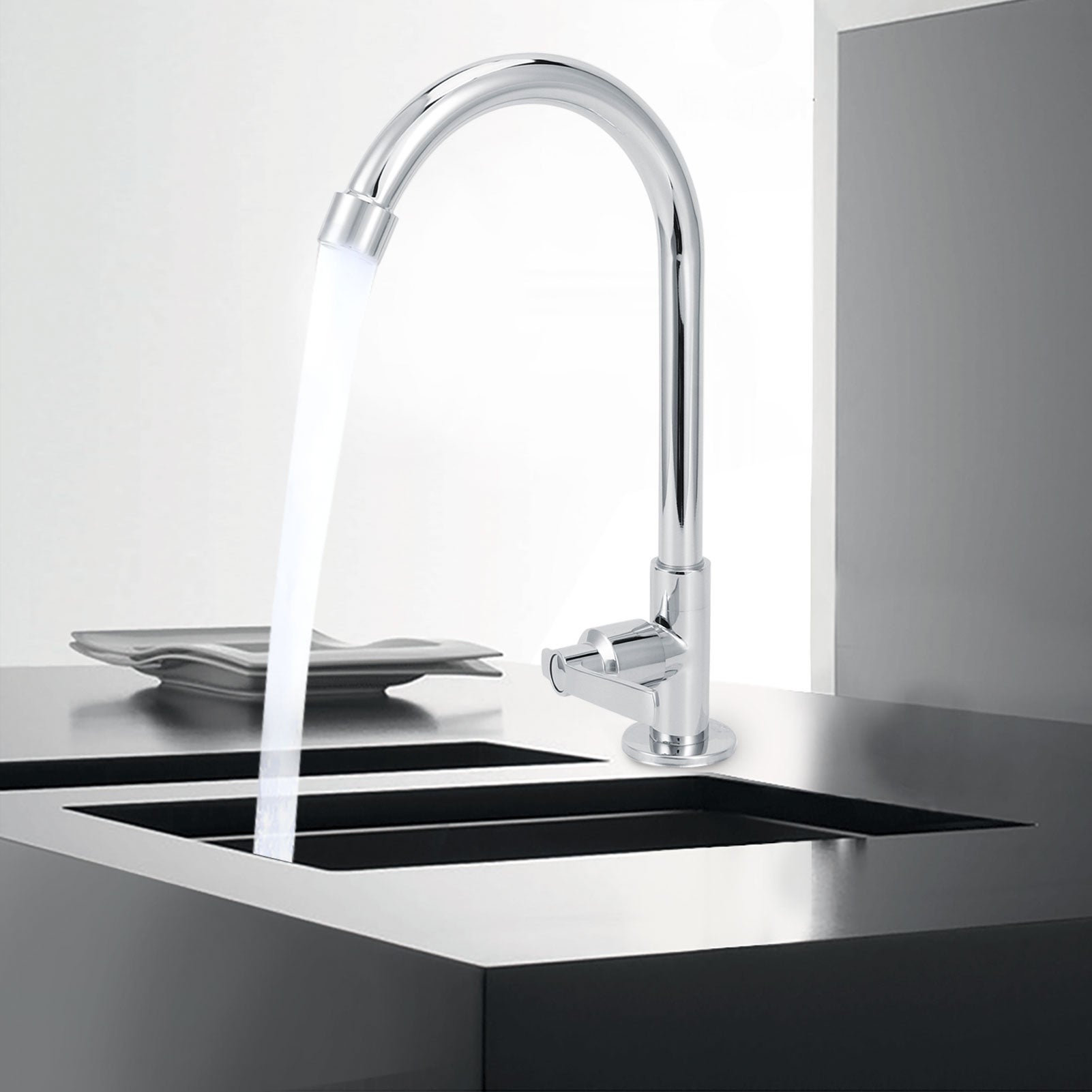 Robinet d'évier G1/2 rotatif à 360 degrés, robinet d'eau froide en acier inoxydable, fourniture de cuisine et de salle de bains - 9
