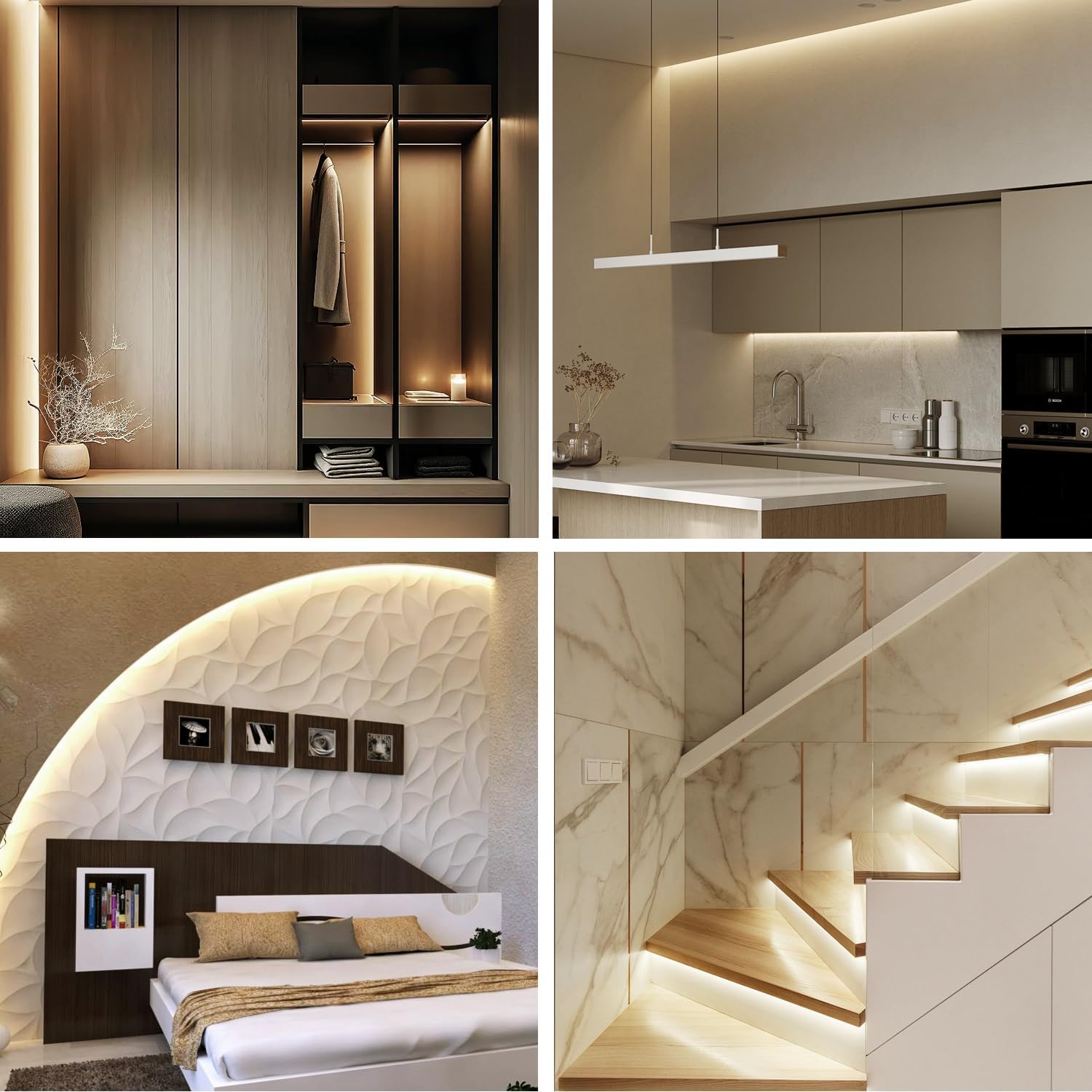 Bande lumineuse LED, 10 m - 3200 LED, bande lumineuse LED COB avec télécommande et application, bande lumineuse LED autocollante, lumière blanche - 2