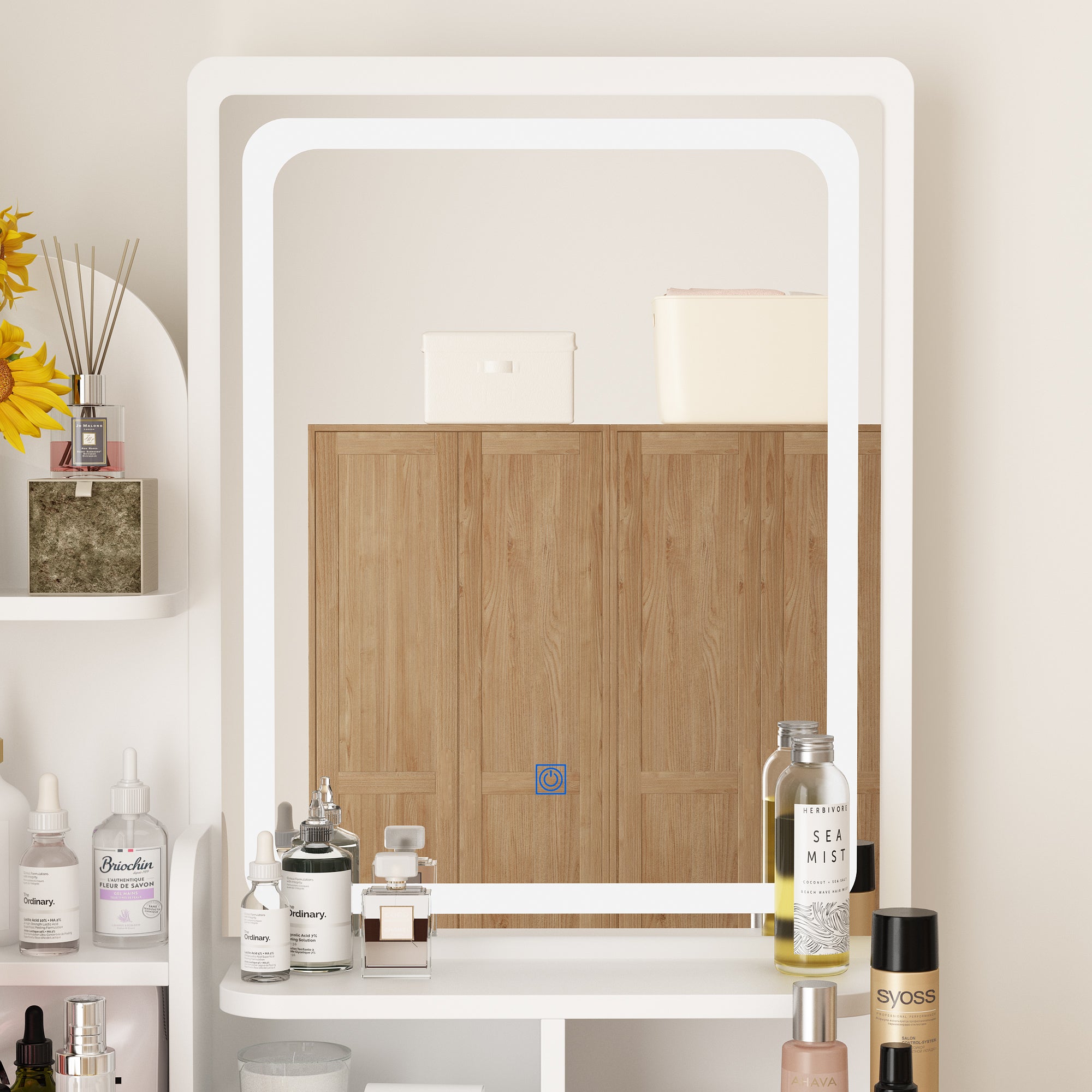 Coiffeuse avec miroir en MDF Blanc H. 143.0 x l. 80.0 x P. 40.0 cm - 4