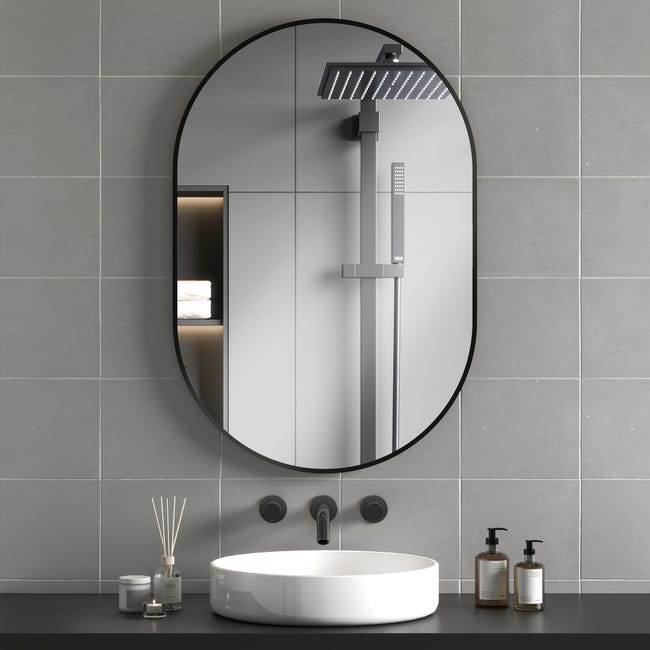 Miroir Ovale Mural Cadre En Aluminium Style Minimaliste Montage miroir-ovale-mural-cadre-en-aluminium-style-minimaliste-montage