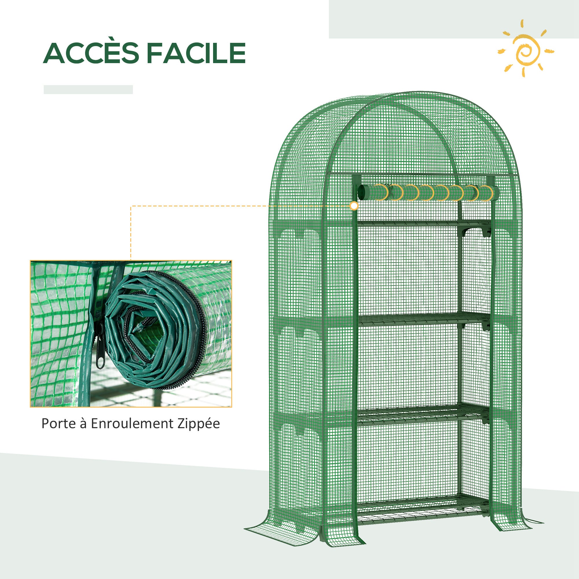 Serre de jardin - serre de balcon - Outsunny - résistante UV - porte enroulable 4 étagères - couverture PE - 80 x 49 x 160 cm vert - 5