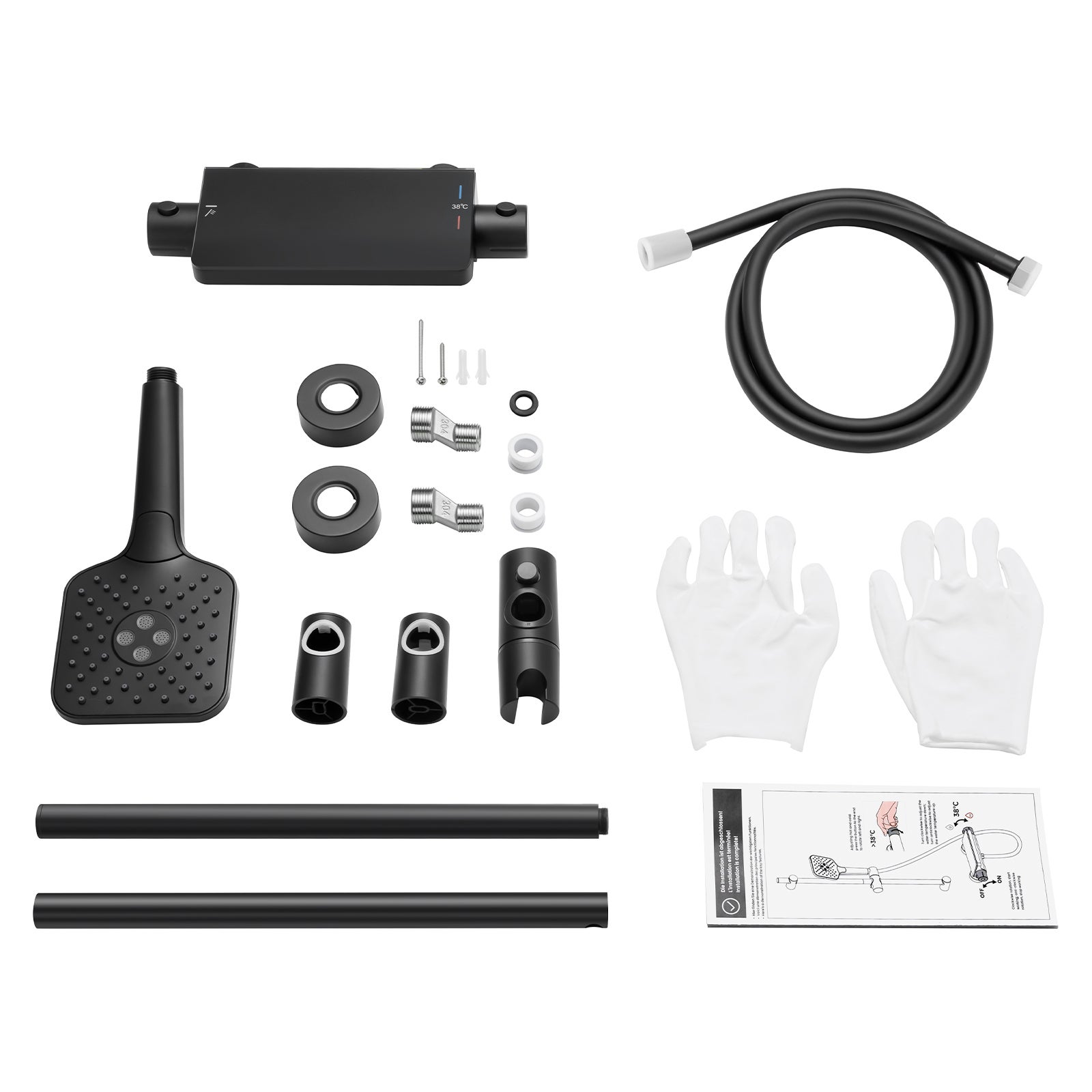 Auralum max Système Douche,avec Mitigeur Laiton,Colonne Douche Hauteur Réglable,Tête Douche Ronde 25 cm,Douchette 3 Jets,Acier Inoxydable,Chromé - 9