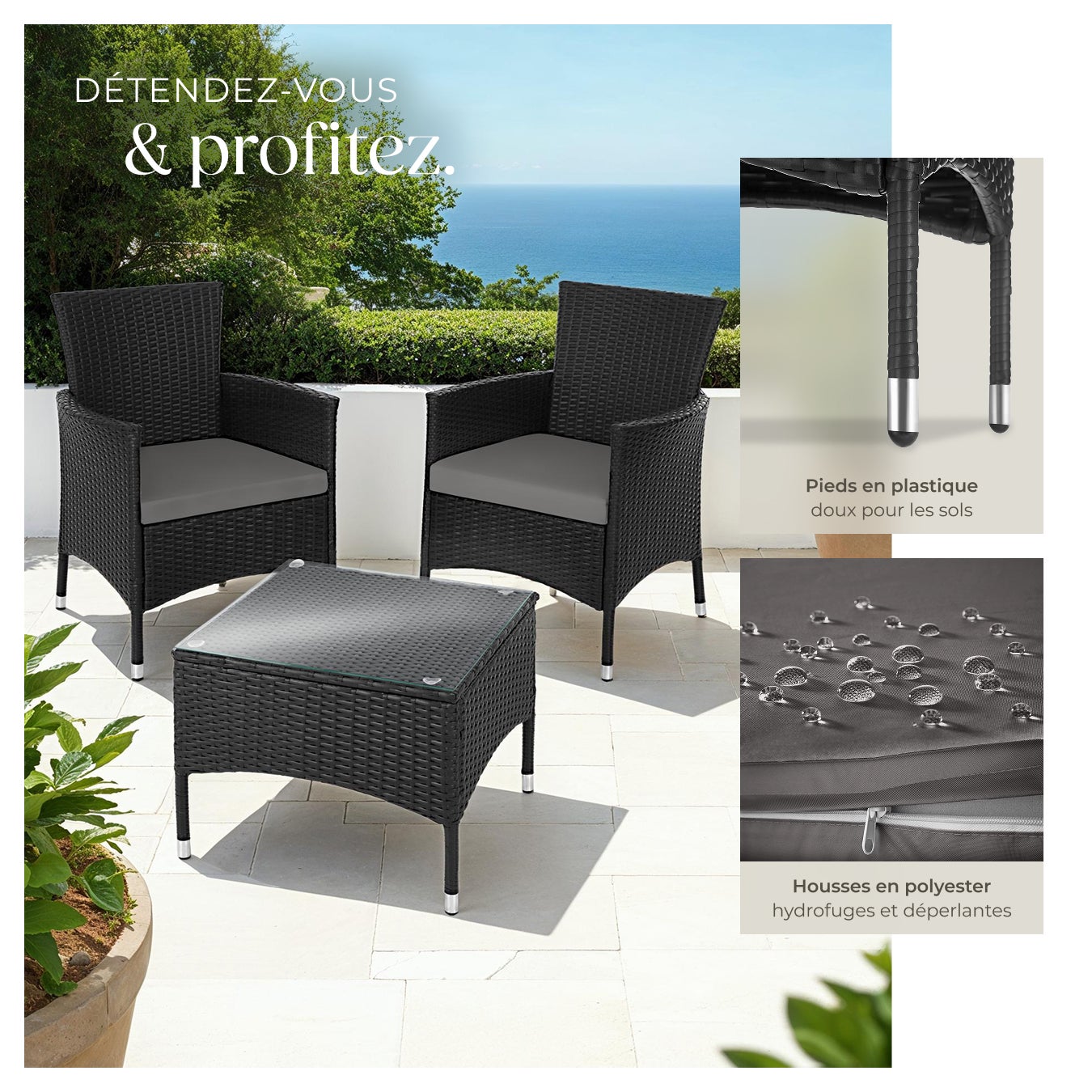 TECTAKE Conjunto de rattan Para 2 pessoas - 4