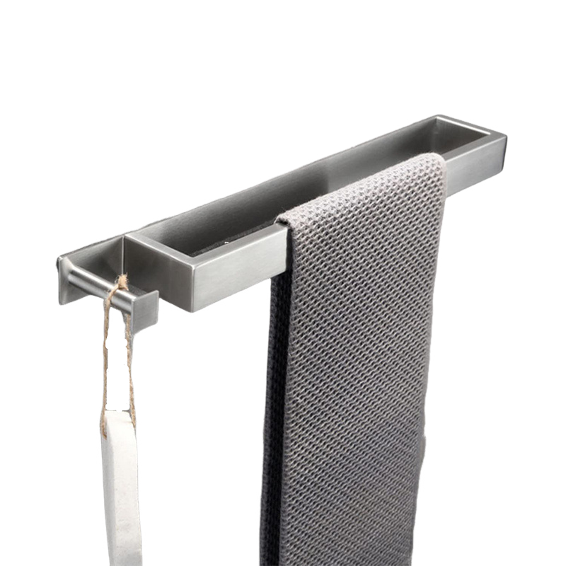 Wieszak na ręczniki bez wiertła - 304 stal nierdzewna - z haczykami, srebrny, 40 cm