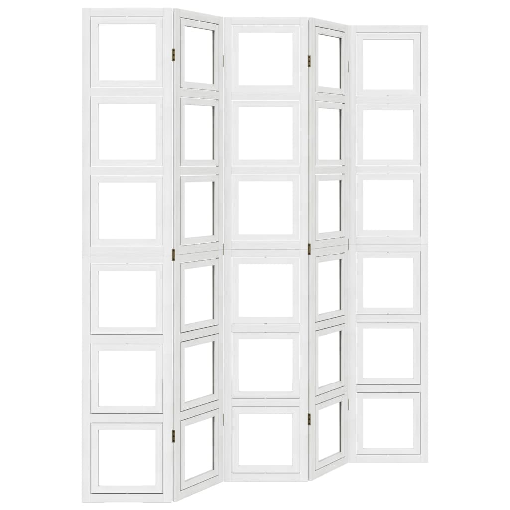 Biombo separador de 5 paneles | biombo divisor | paravientos madera maciza paulownia blanco cfw50484
