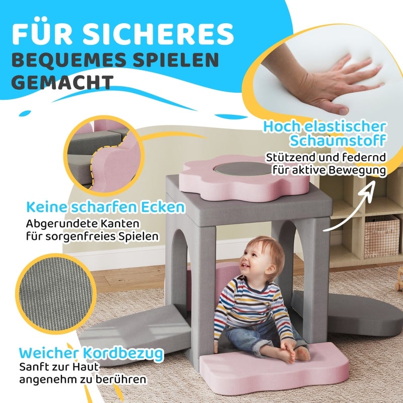 Conjunto 12 blocos de espuma infantil, escalar, construir e brincar, tapete interior com capa em bombazina, cinza e rosa - 4