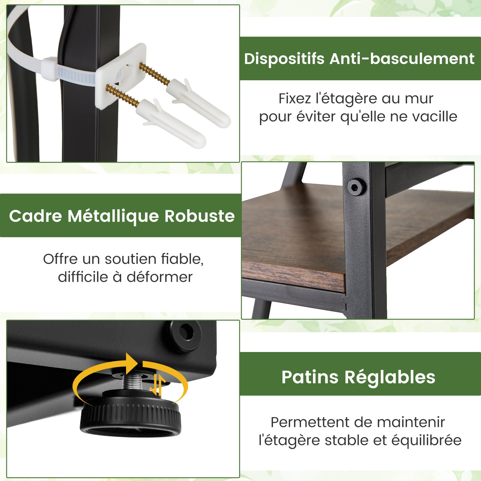 Support de Plante Métallique d'Angle à 10 Étagères Ouvertes, Étagère à Fleur avec Lumière de Croissance, Support Pot de Fleur pour Balcon Salon,Marron - 9