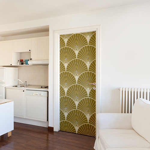 Pegatina de la puerta, efecto dorado efecto dorado pegatina - adhesivo art deco para puerta., 204 cm x 83 cm