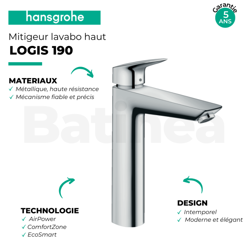 HANSGROHE Mitigeur lavabo haut Logis 190 taille XL - 6