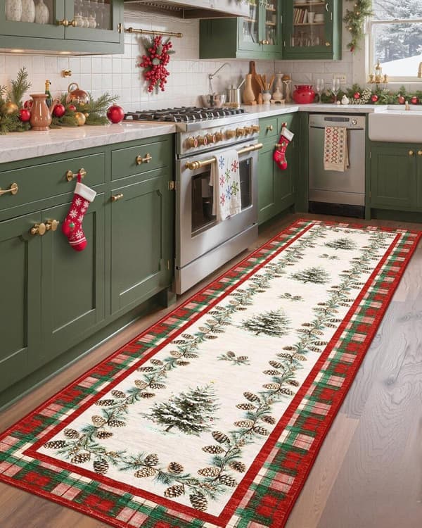 Tapis De Noël Rouge à Flocons De Neige - 60 X 230 Cm, Antidérapant, Lavable, Pour Couloir, Salon, Chambre - 5