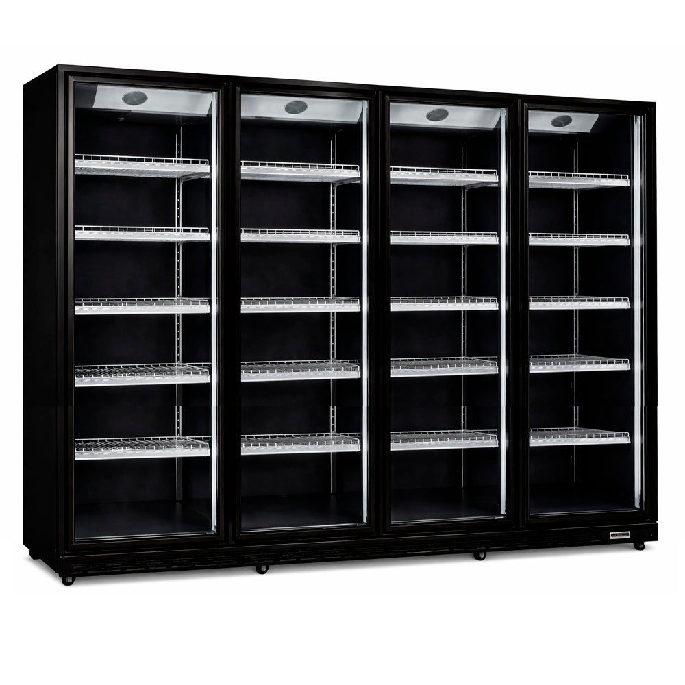 Romux® armario expositor de congelación md 4 puertas de cristal negro con luz led 2200 litros ventilado | armario congelador