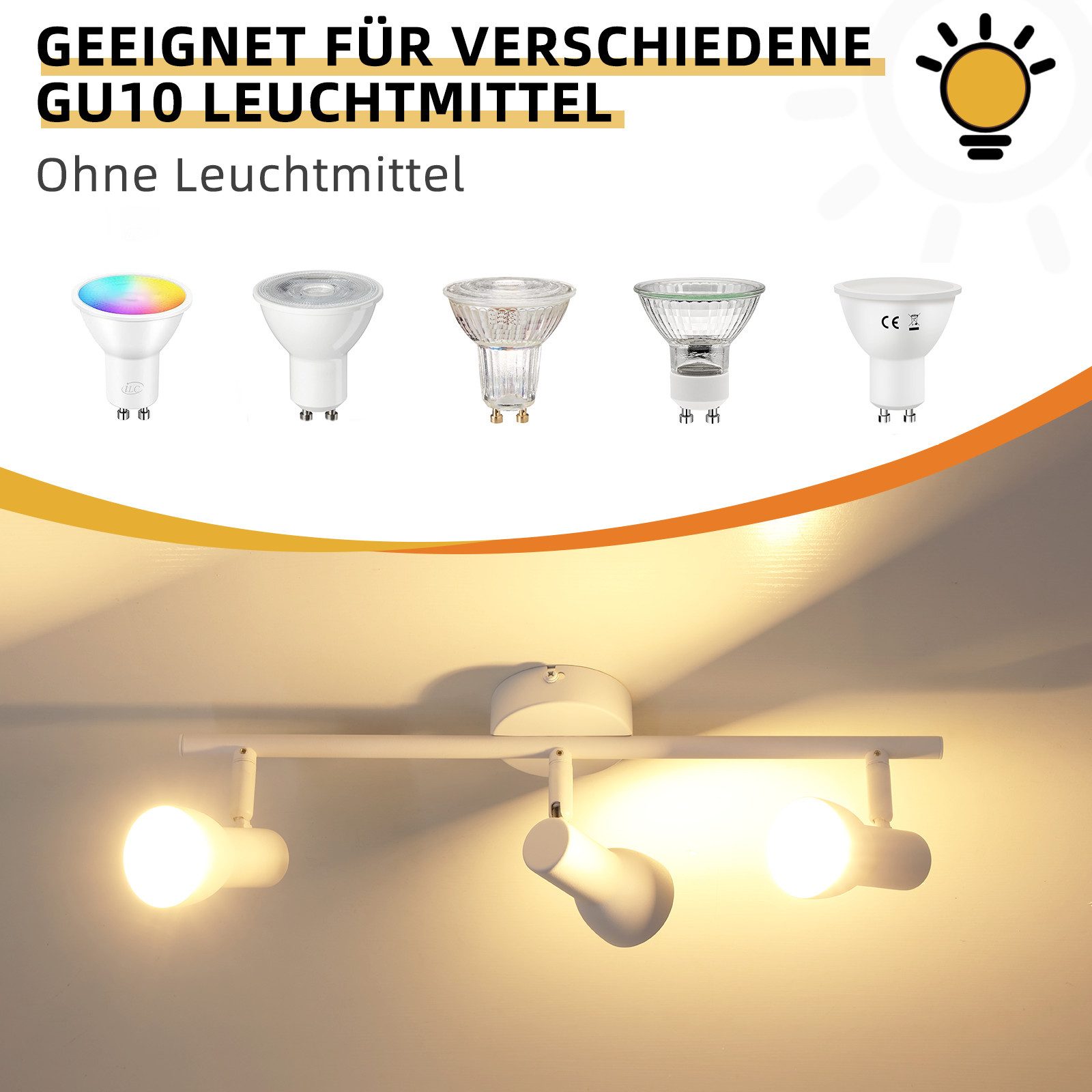 Spot de plafond NETTLIFE 3 flammes GU10, lampe de plafond rotative à 350° pour salon cuisine - 3
