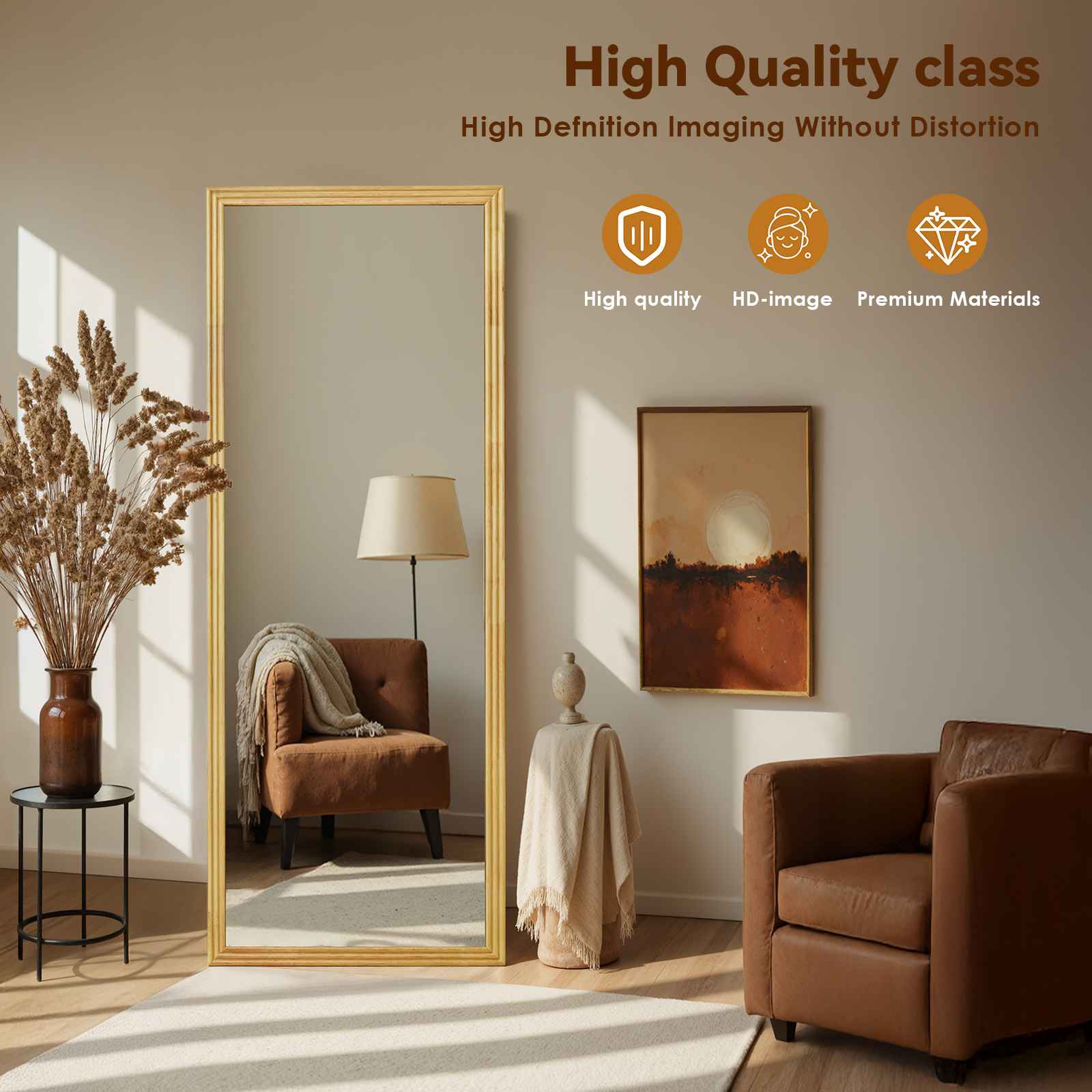 Specchio da terra, specchio quadrato a figura intera in rovere, cornice in legno, specchio da camera da letto 160*50cm con supporto - 5