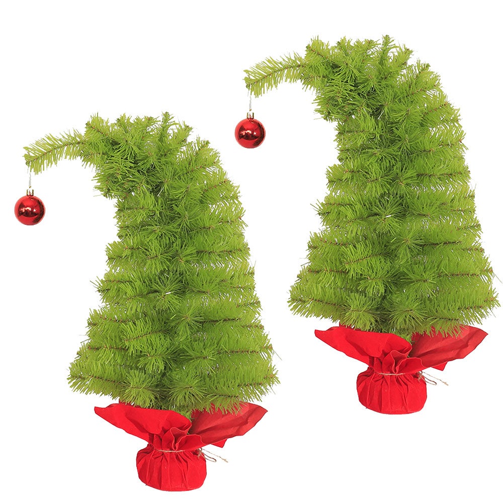 Zestaw 2 pochylonych choinek 60 cm, mini zielona choinka biurowa, dekoracje świąteczne