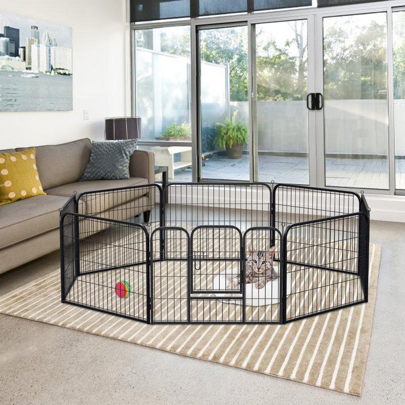 Enclos pour chien 8 pièces hauteur 60cm parc pour chiots avec porte et bâche de protection pliable Montage sans outil pour chiens et chats - 3