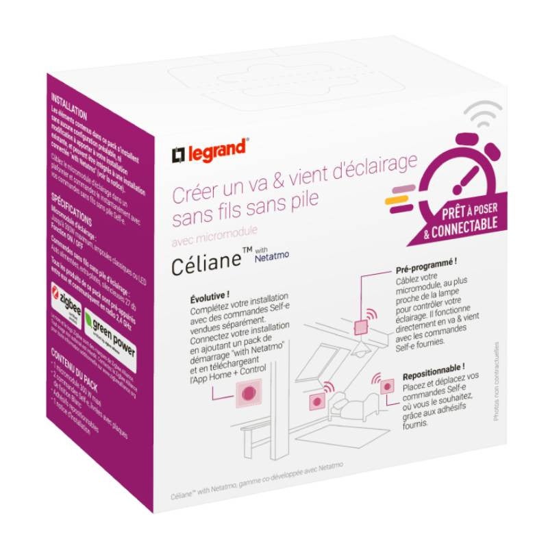 prêt à poser céliane - va et vient - commande self-e - sans fils - blanc - legrand cb5405 - 2