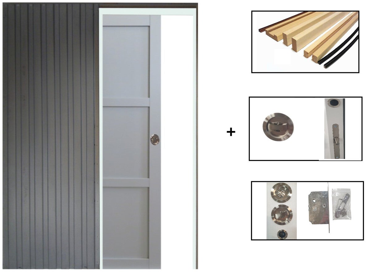 Puerta corredera greyria gris claro de 3 paneles gris claro h204 x l73 cm, revestimiento, kit de acabado de gd menuiseries sin manilla