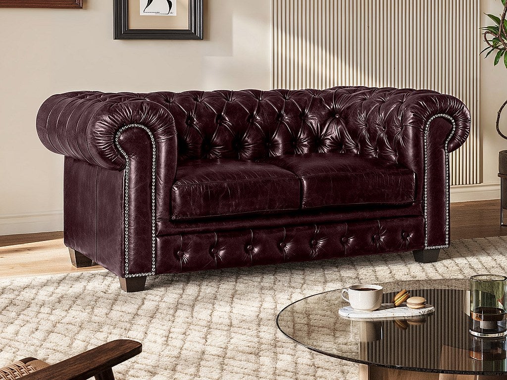 Divano Chesterfield a posti 100% pelle di bufalo Cherry