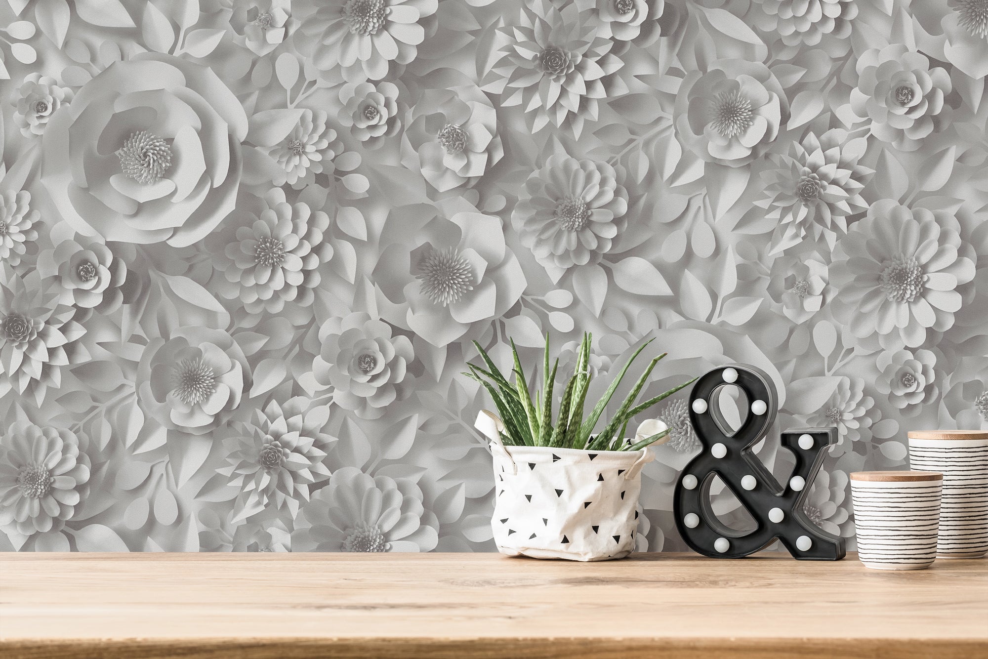 Papel pintado naturaleza gris blanco - floral - papel pintado no tejido pintwalls