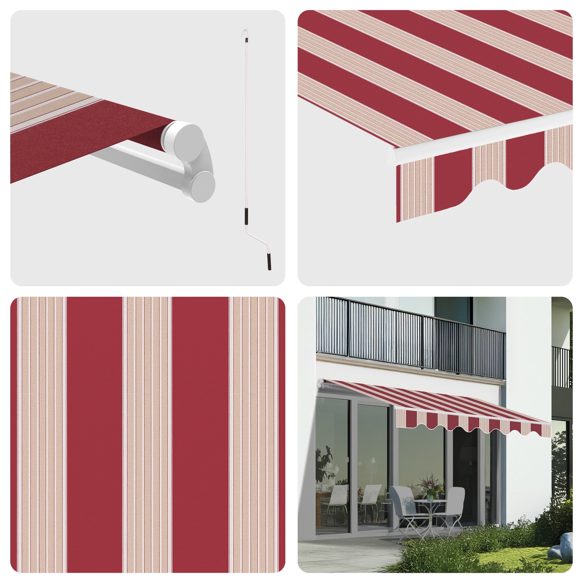 Toldo Manual Retrátil 3x2,5m Listras Granate - Lona Poliéster – Estrutura Alumínio Inclinável Regulável - 2