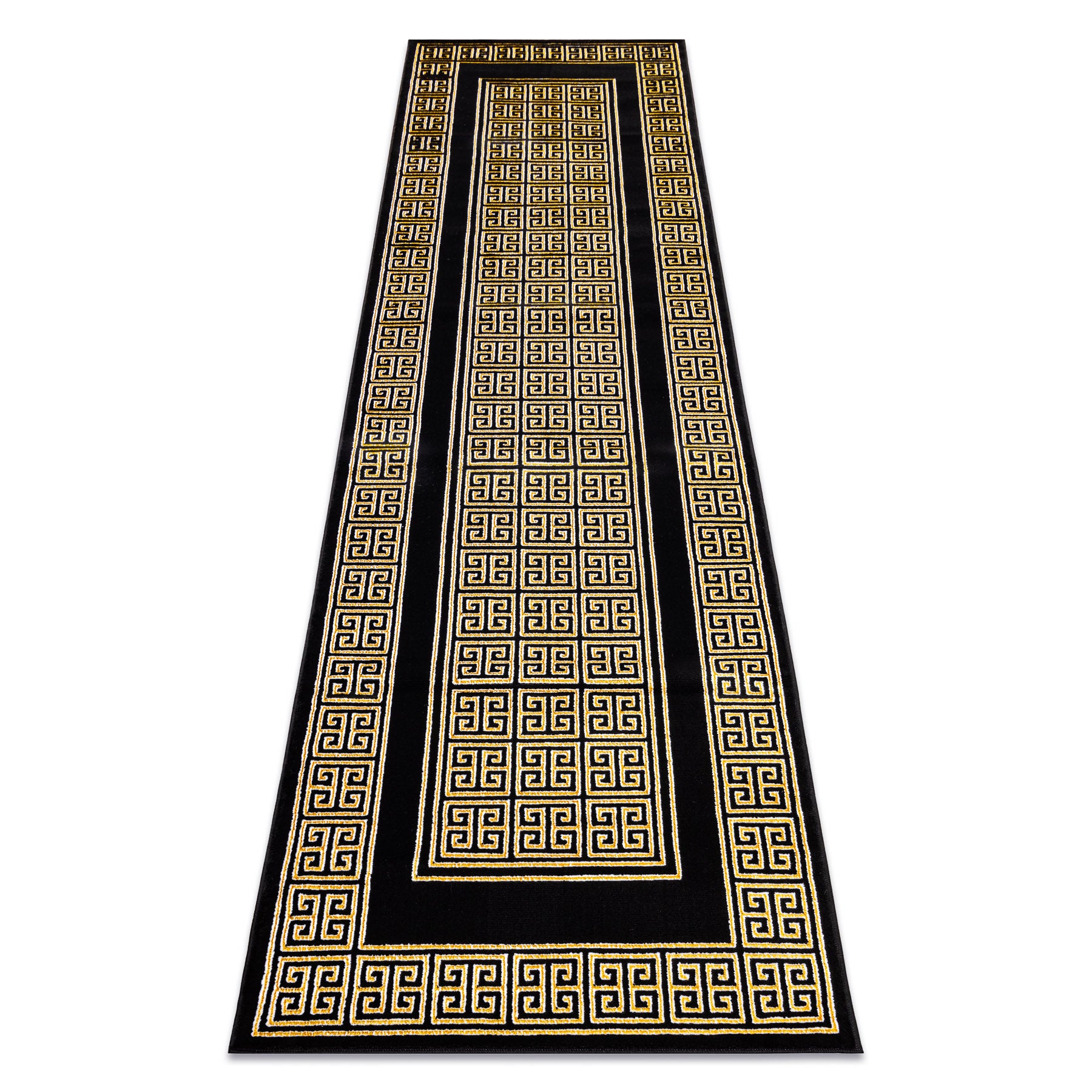 Dywan, Chodnik GLOSS nowoczesny 6776 86 stylowy, ramka, grecki czarny / złoty 80x200 cm